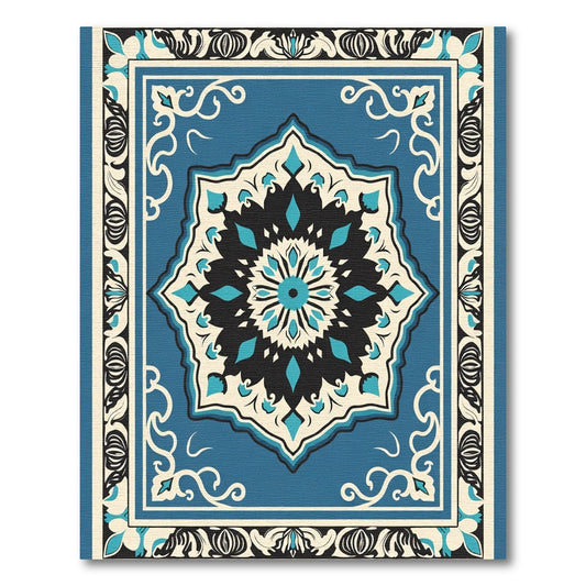 Teal Black Medallion With Ivory Accents Rug