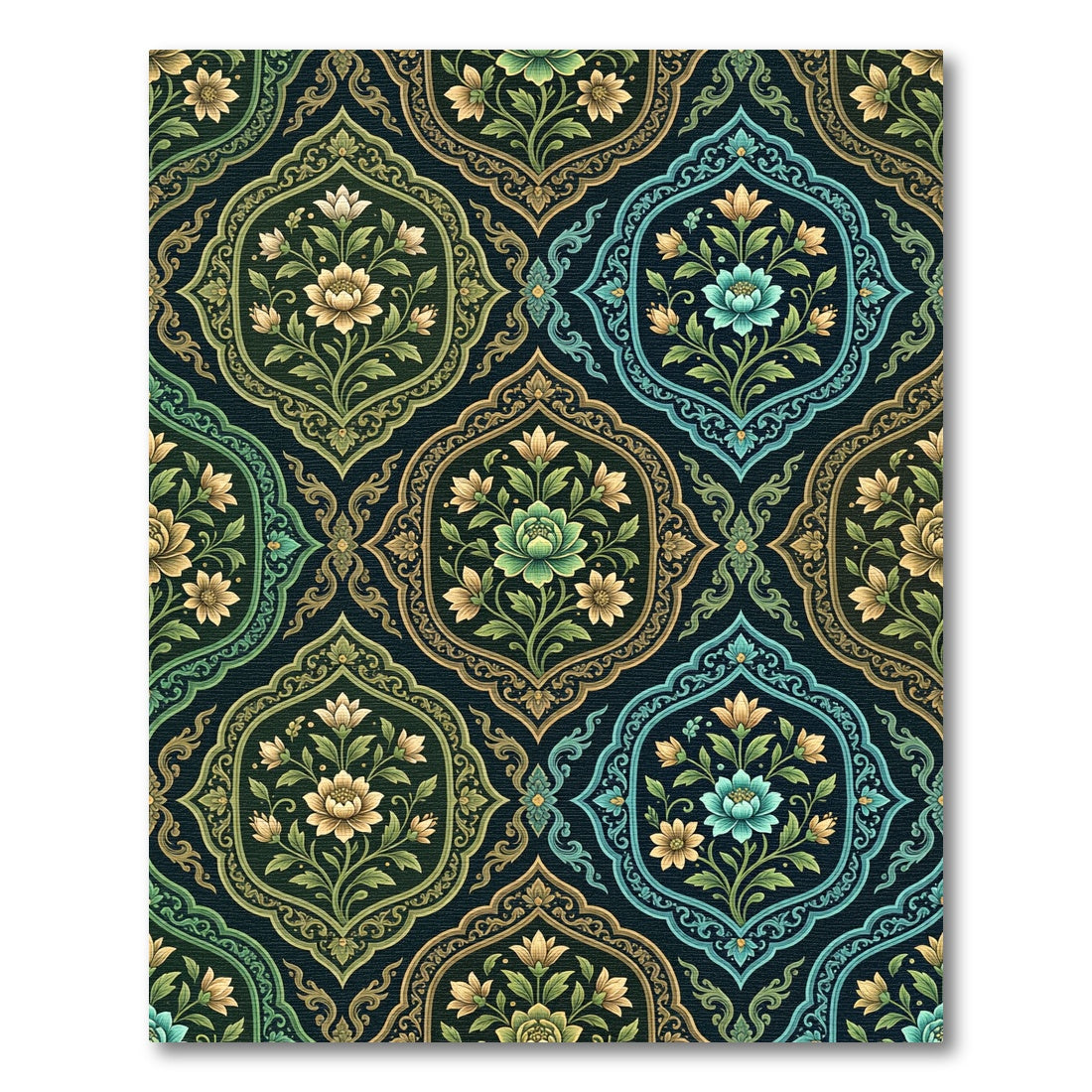 Vintage Green Blue Floral Arabesque Rug