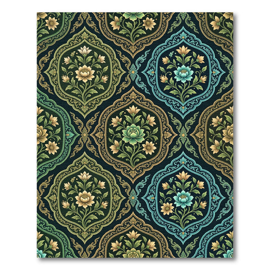 Vintage Green Blue Floral Arabesque Rug