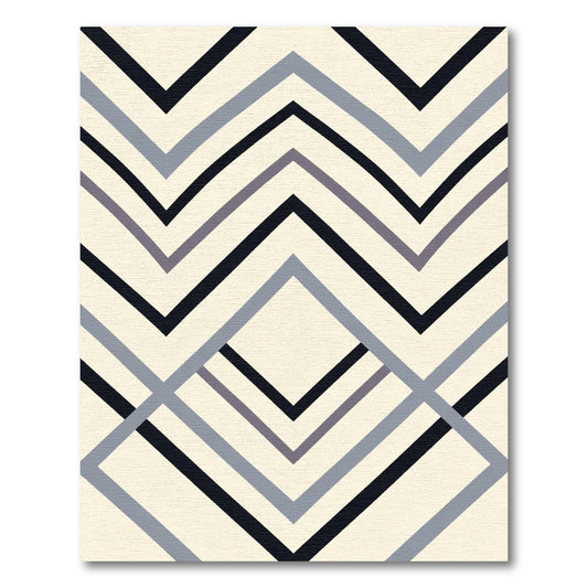 Black Gray Chevron Square Arrangement Rug