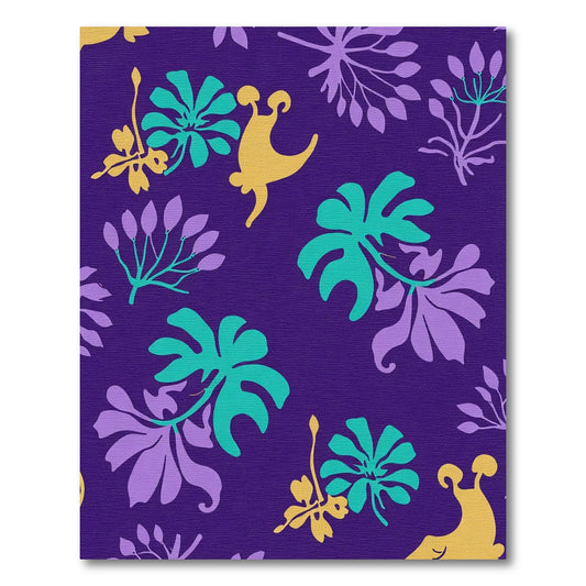 Tropical Purple Floral Botanical Scene Rug
