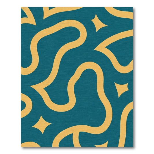 Teal and Yellow Abstract Organic Flow Rug