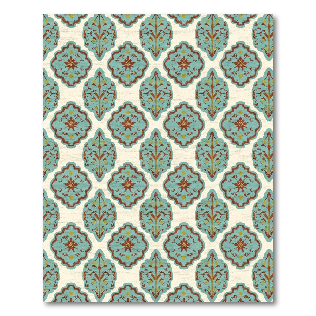 Teal Red Floral Medallion Repeating Layout Rug