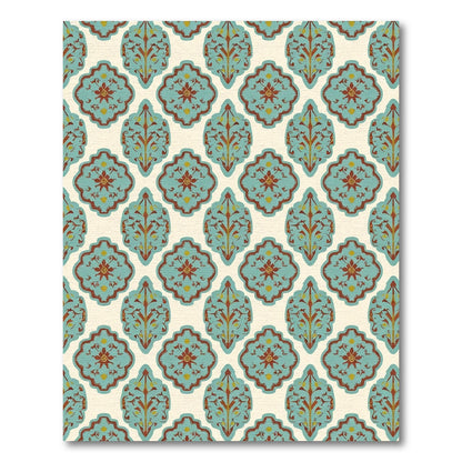 Teal Red Floral Medallion Repeating Layout Rug