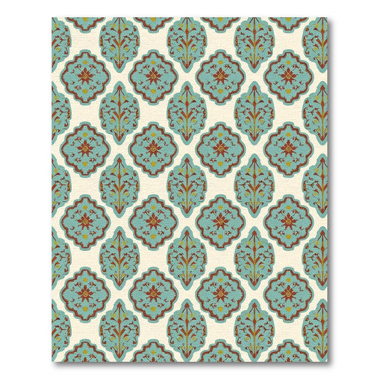 Teal Red Floral Medallion Repeating Layout Rug