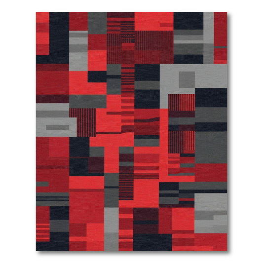 Red Black Gray Geometric Composition Rug