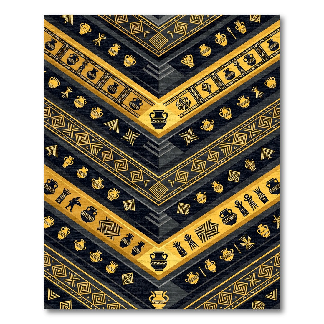 Black Gold Tribal Vase Stripes Rug