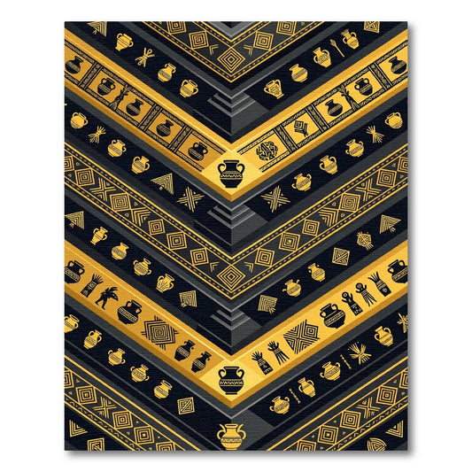 Black Gold Tribal Vase Stripes Rug