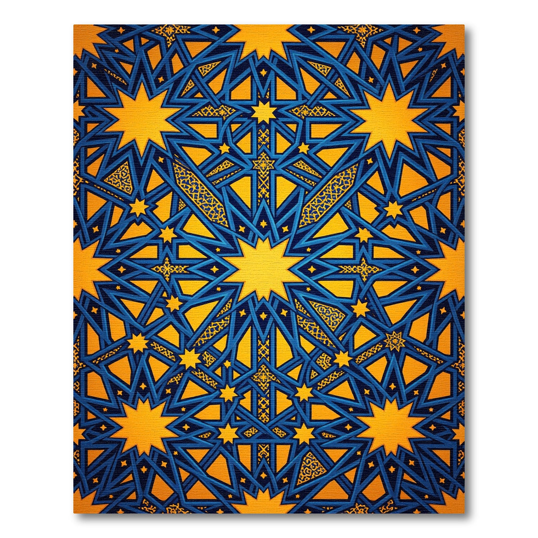 Luminous Cobalt and Gold Geometric Star Medallion Rug