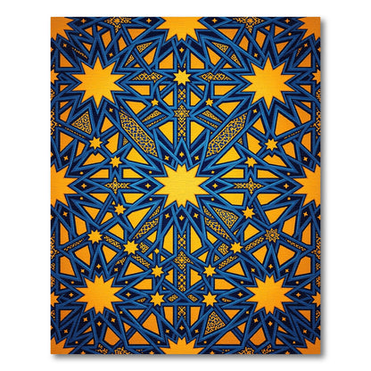 Luminous Cobalt and Gold Geometric Star Medallion Rug
