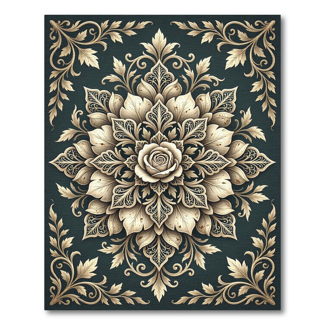 Gilded Cream Floral Damask Medallion Rug