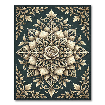 Gilded Cream Floral Damask Medallion Rug