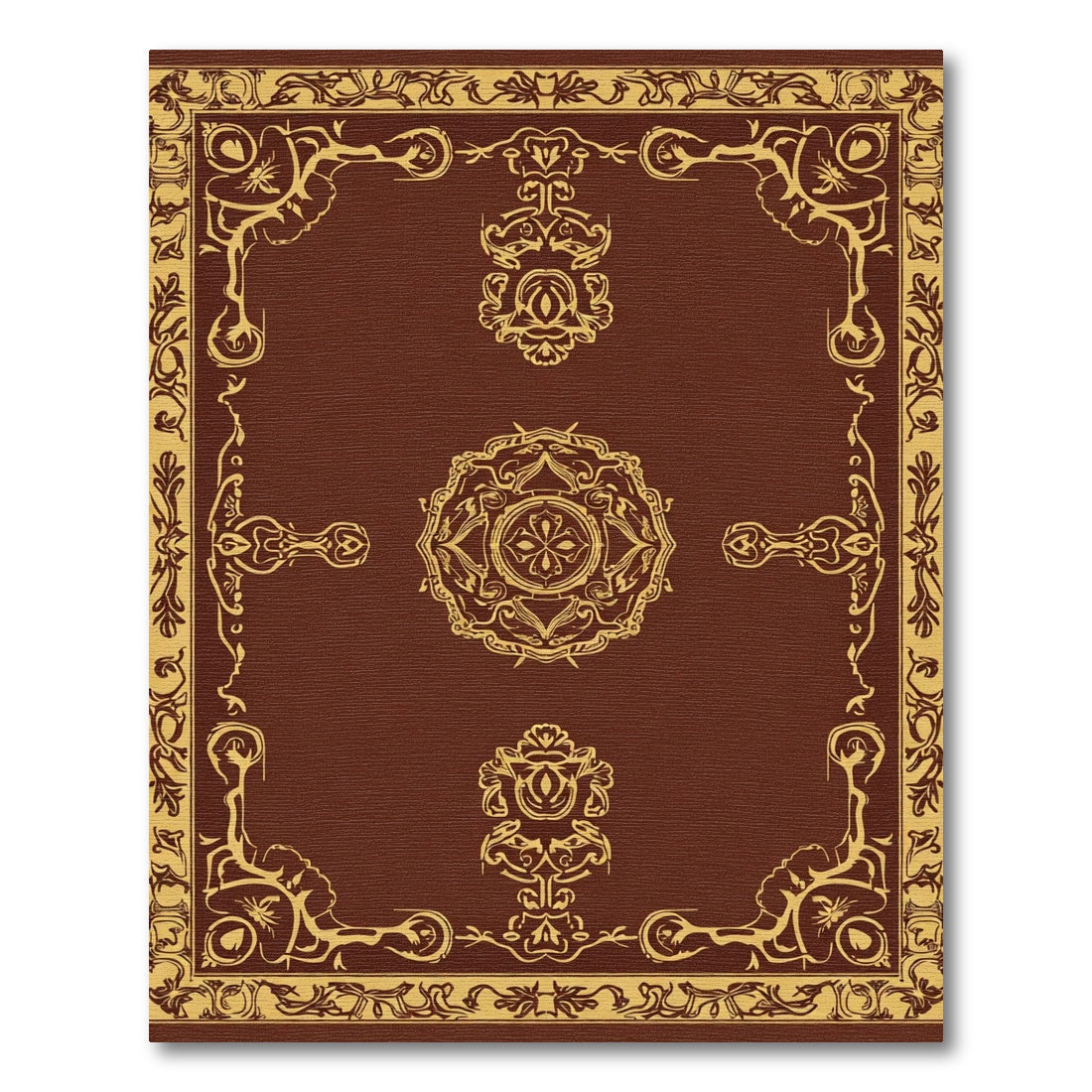Rich Brown Ornate Floral Frame Rug
