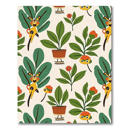 Whimsical Yellow Creature Garden Folk Art Rug