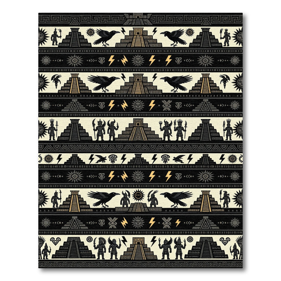 Aztec Pyramid Crow Gold Sun Striped Rug