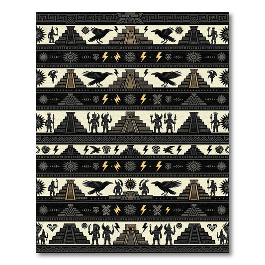Aztec Pyramid Crow Gold Sun Striped Rug
