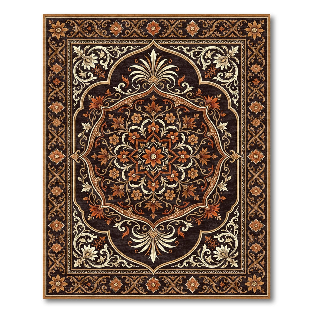 Dark Chocolate Ornate Floral Medallion Rug