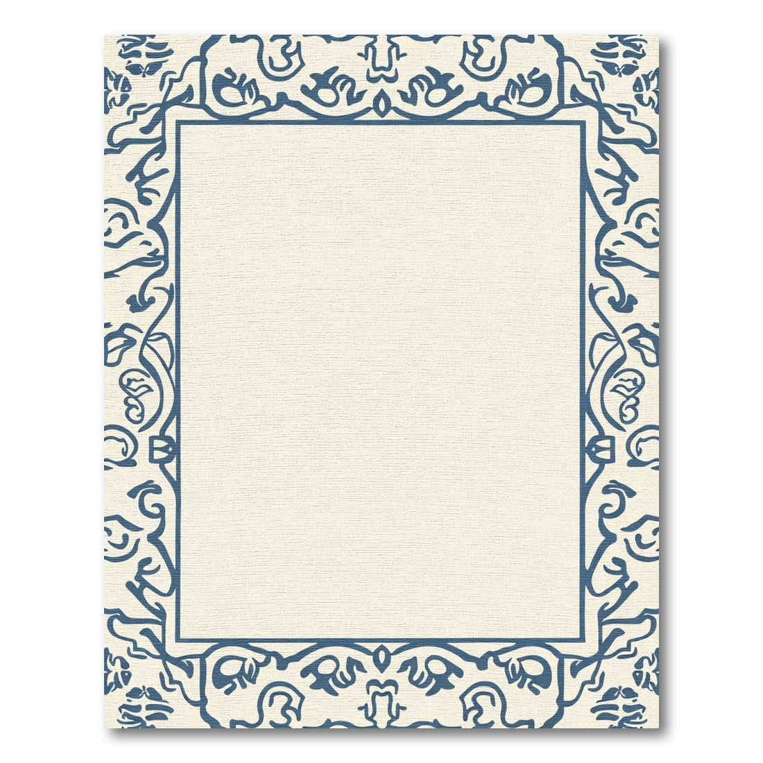 Cream And Navy Ornate Floral Frame Rug