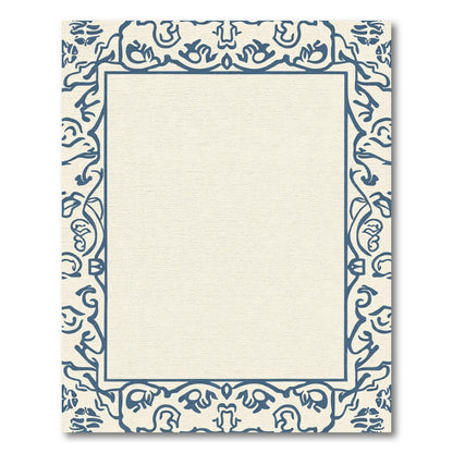Cream And Navy Ornate Floral Frame Rug