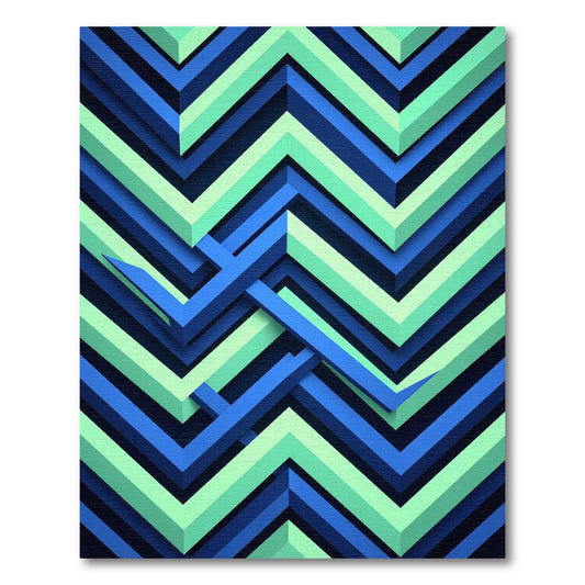 Geometric Blue and Mint Chevron Art Rug