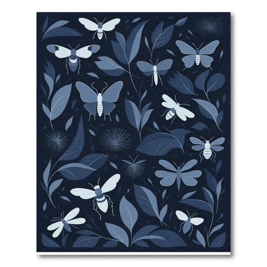 Midnight Blue Floral Insect Medley Rug