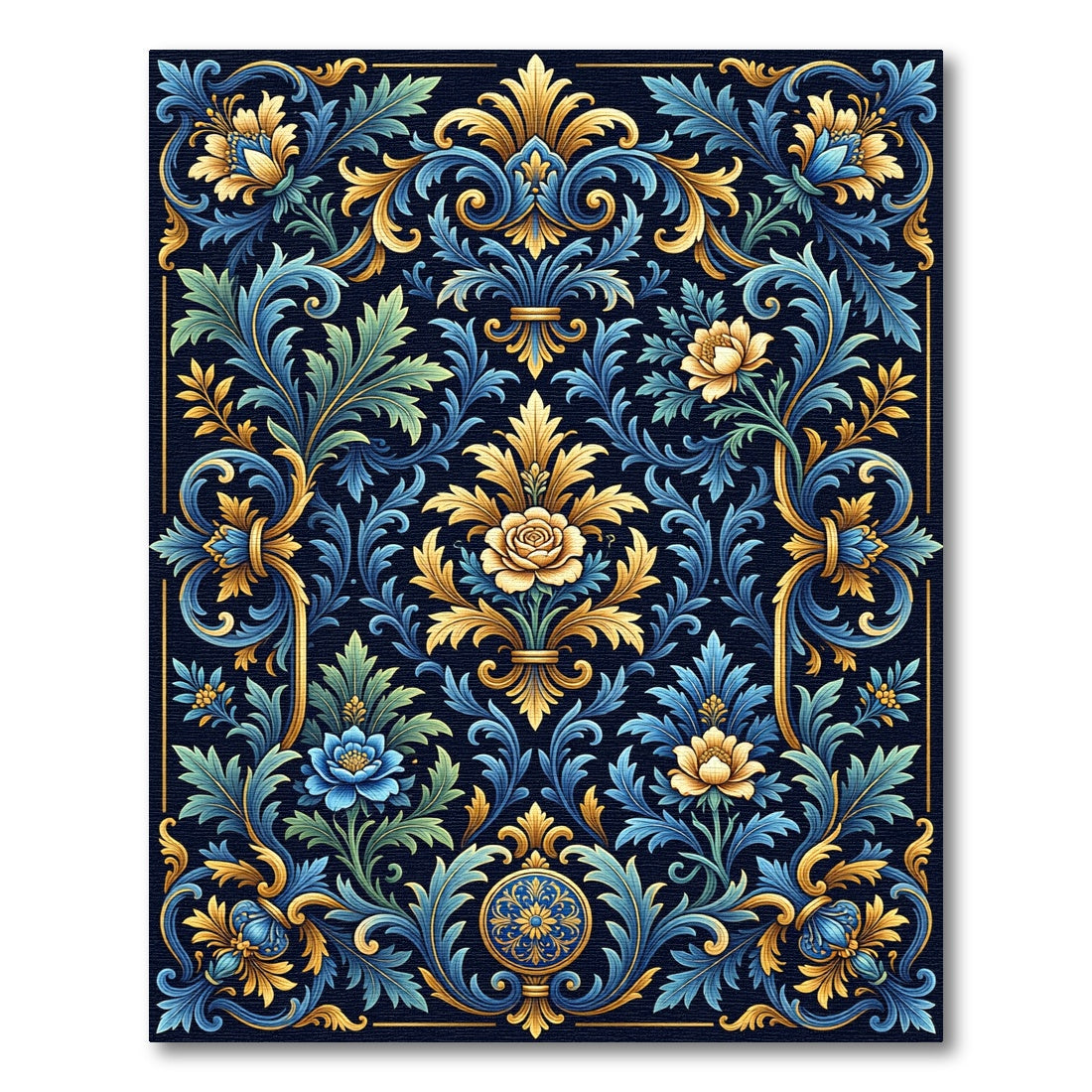 Gilded Blue Floral Accanthus Scroll Rug