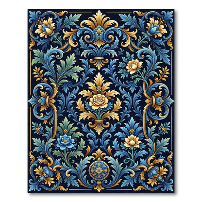 Gilded Blue Floral Accanthus Scroll Rug