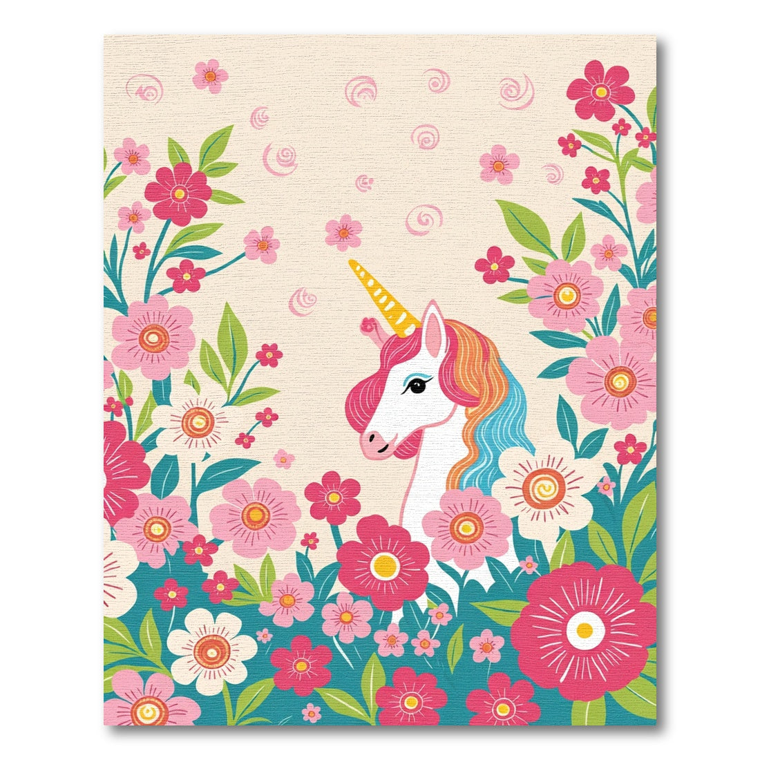 Whimsical Unicorn Floral Garden Statement Rug