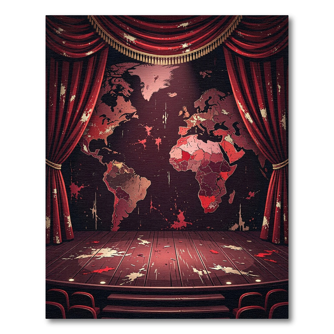 Dramatic Red World Map Splatter Rug