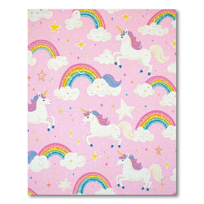 Whimsical Pink Unicorn Rainbow Stars Rug