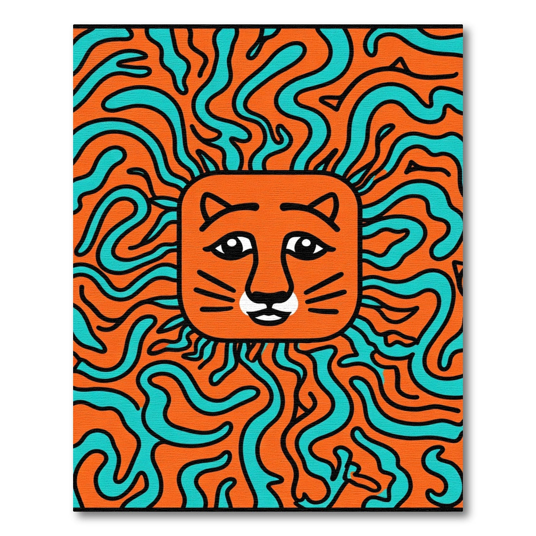 Orange Turquoise Swirl Lion Face Rug