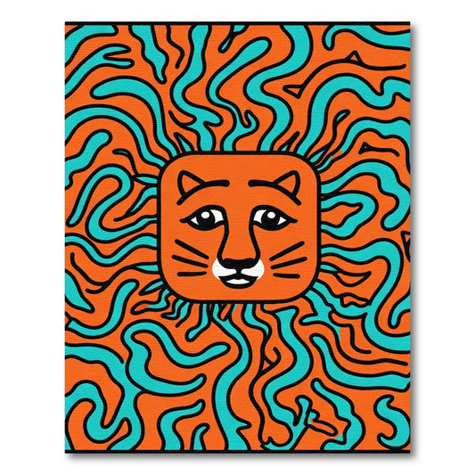 Orange Turquoise Swirl Lion Face Rug
