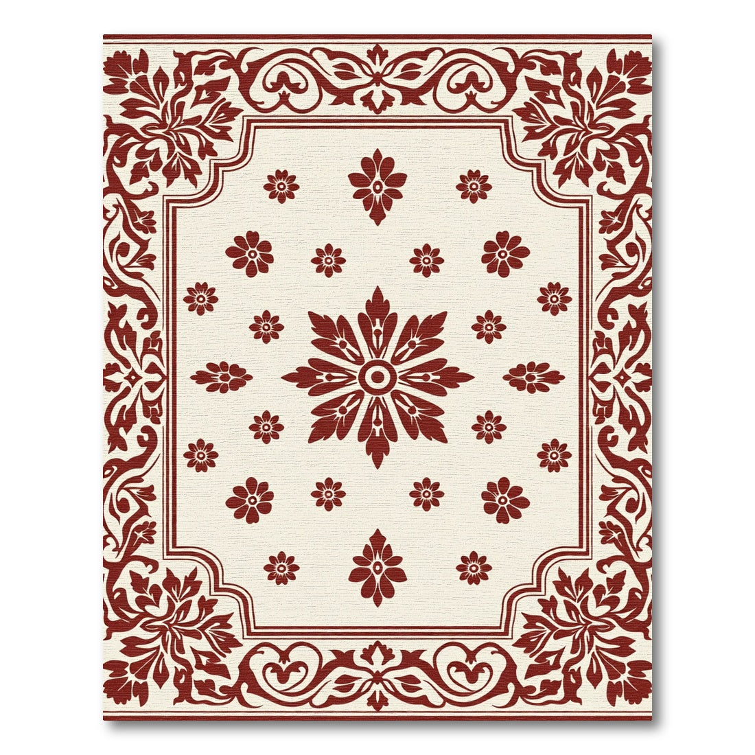 Deep Crimson Floral Bordered Medallion Rug