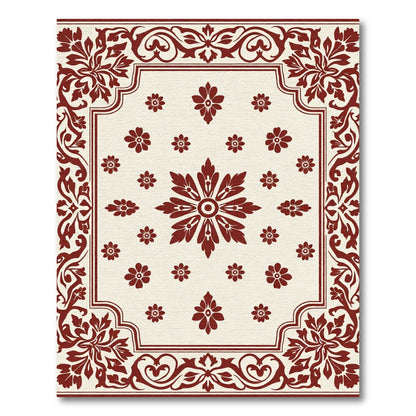 Deep Crimson Floral Bordered Medallion Rug