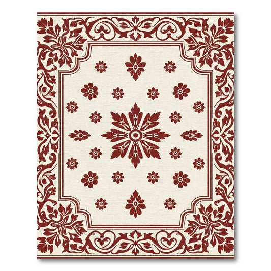 Deep Crimson Floral Bordered Medallion Rug