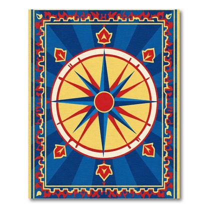 Bold Blue Compass Rose Medley Rug