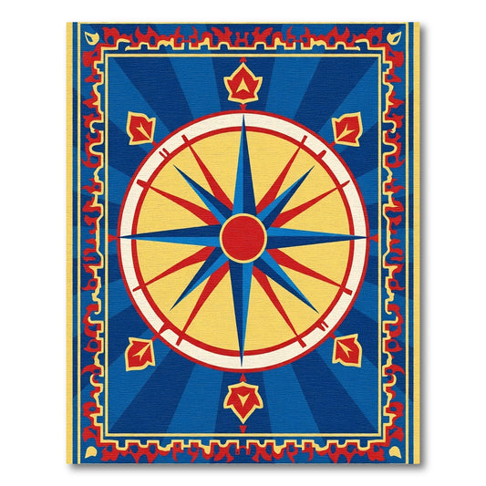Bold Blue Compass Rose Medley Rug