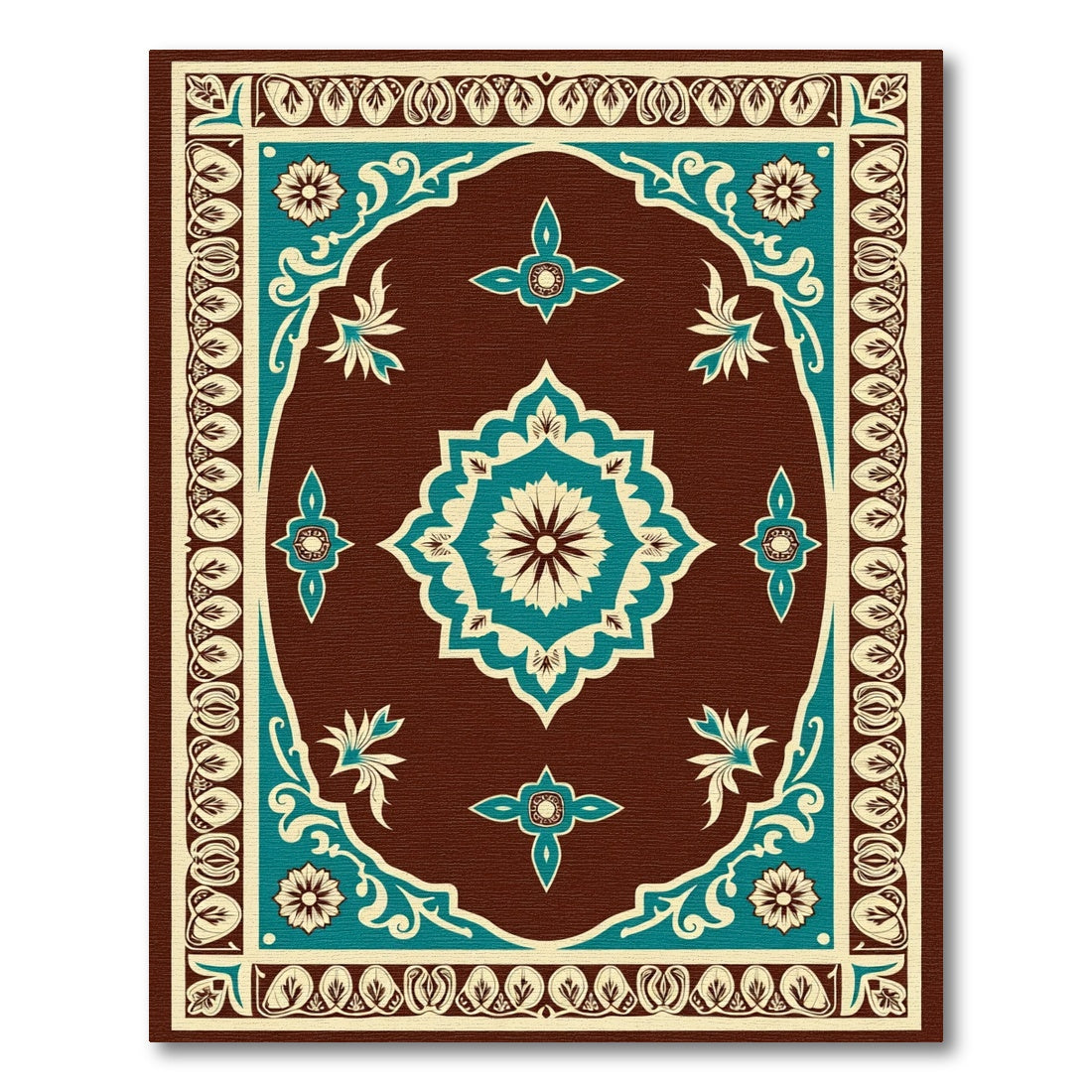 Rich Teal Floral Ornament Frame Rug