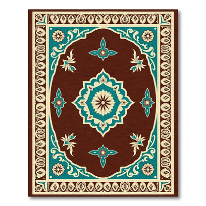 Rich Teal Floral Ornament Frame Rug