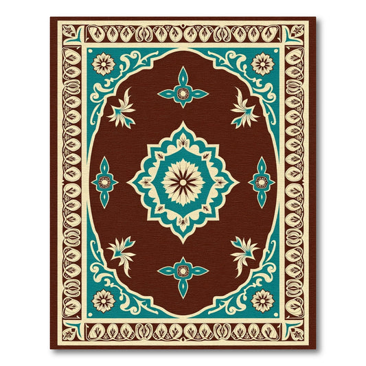 Rich Teal Floral Ornament Frame Rug