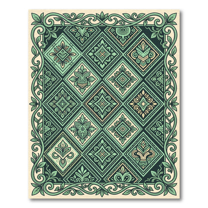 Emerald Verdant Geometric Foliage Tile Rug