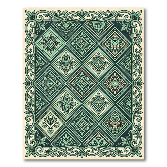 Emerald Verdant Geometric Foliage Tile Rug
