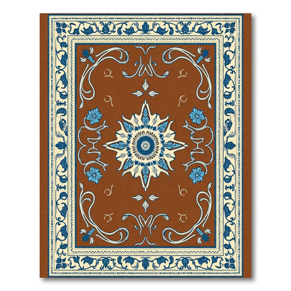 Brown Deep Blue Floral Medallion Border Rug