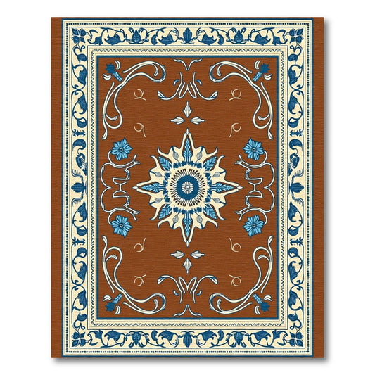 Brown Deep Blue Floral Medallion Border Rug