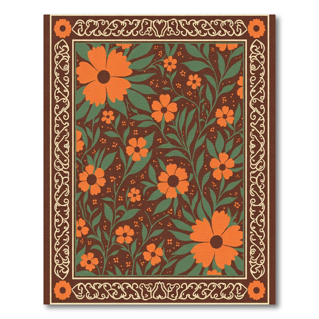 Orange Floral Vine Border Rug