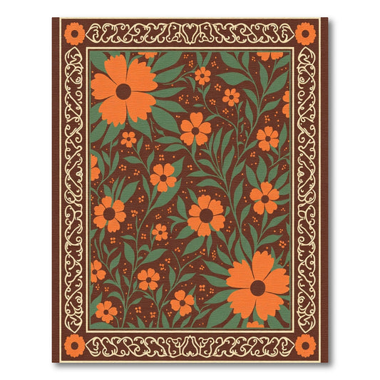 Orange Floral Vine Border Rug