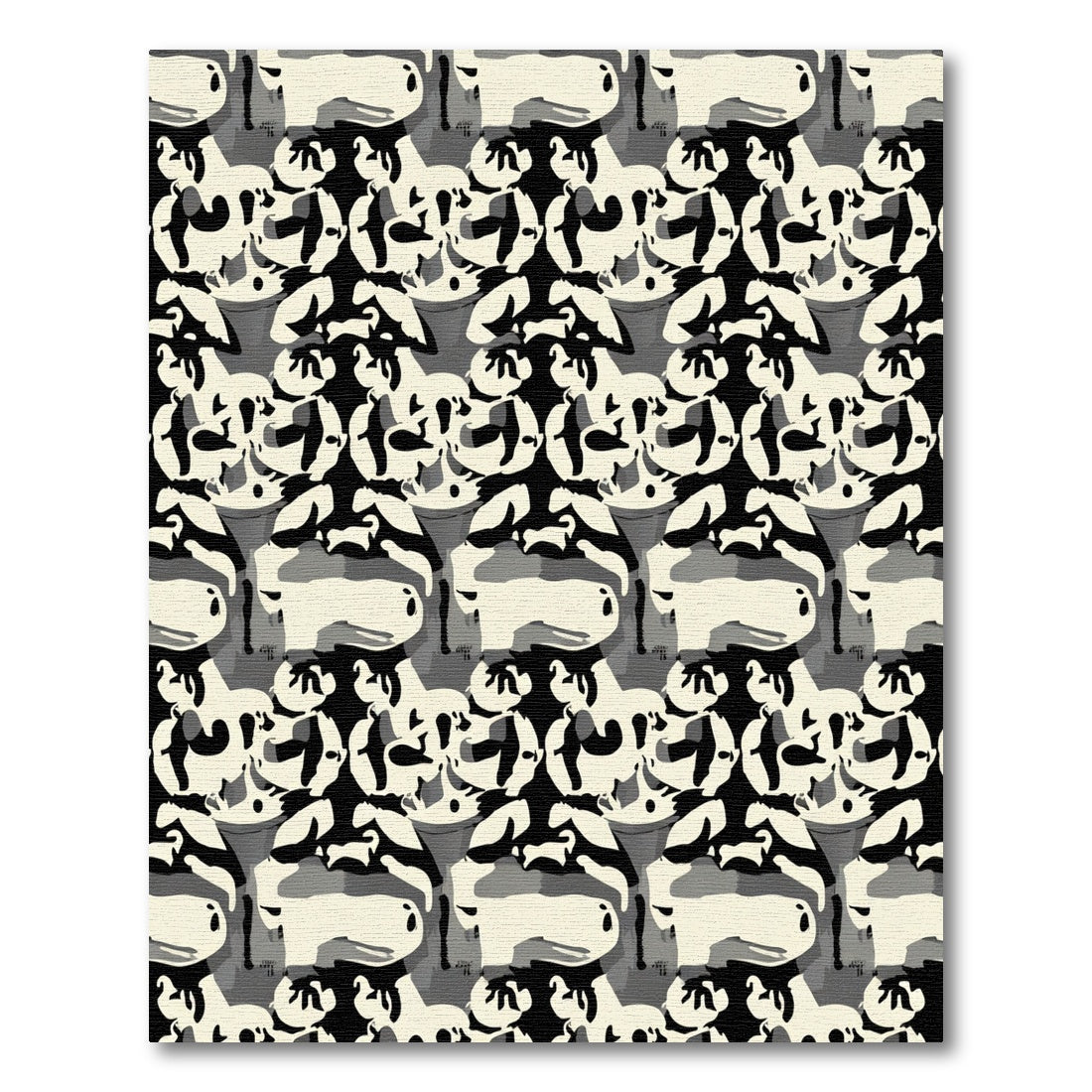 Ivory Black Abstract Figures Arrangement Rug