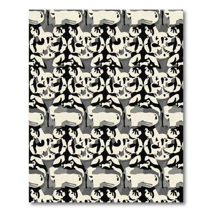 Ivory Black Abstract Figures Arrangement Rug