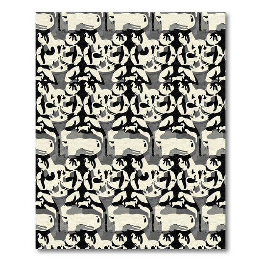 Ivory Black Abstract Figures Arrangement Rug