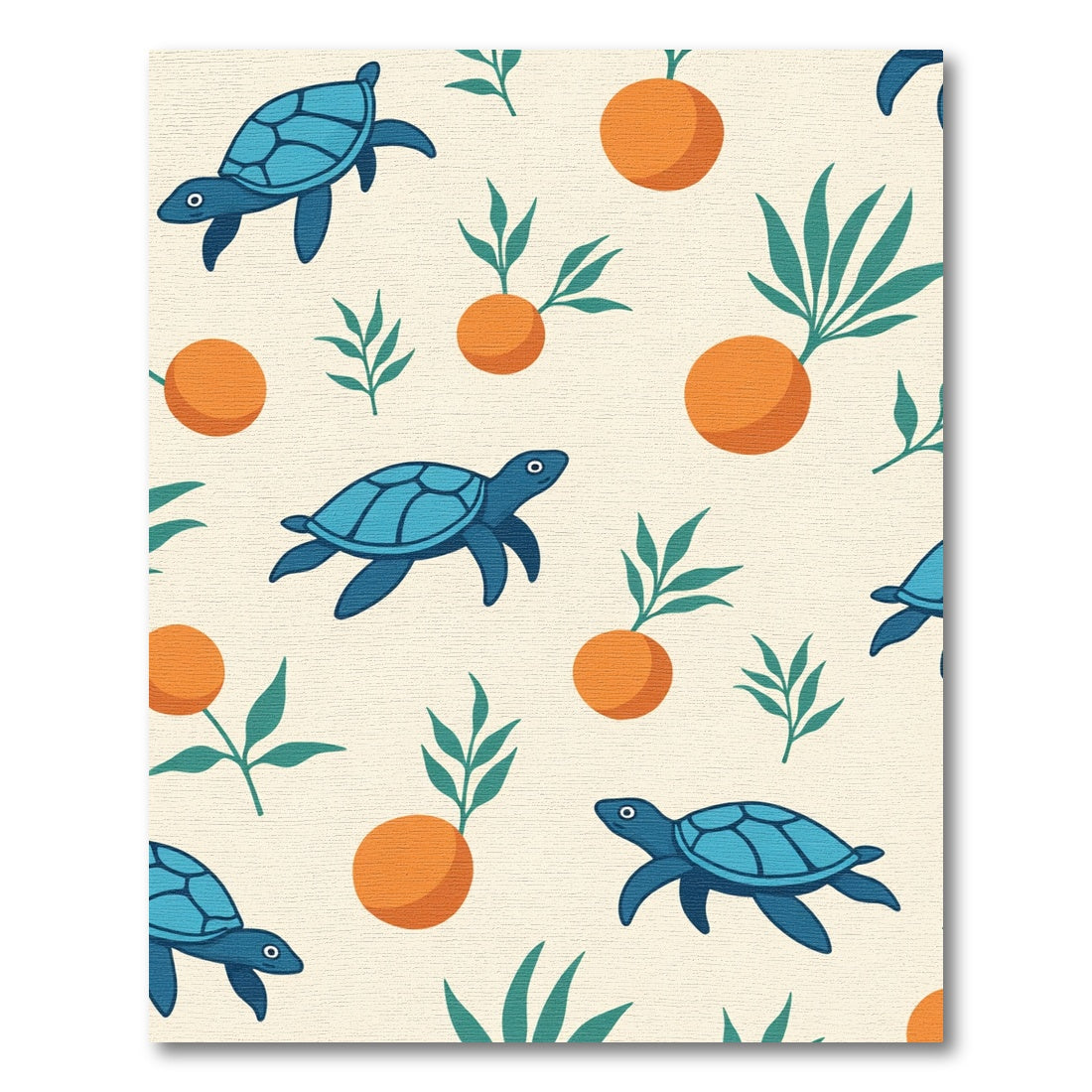 Cute Blue Turtles Orange Branches Pattern Rug